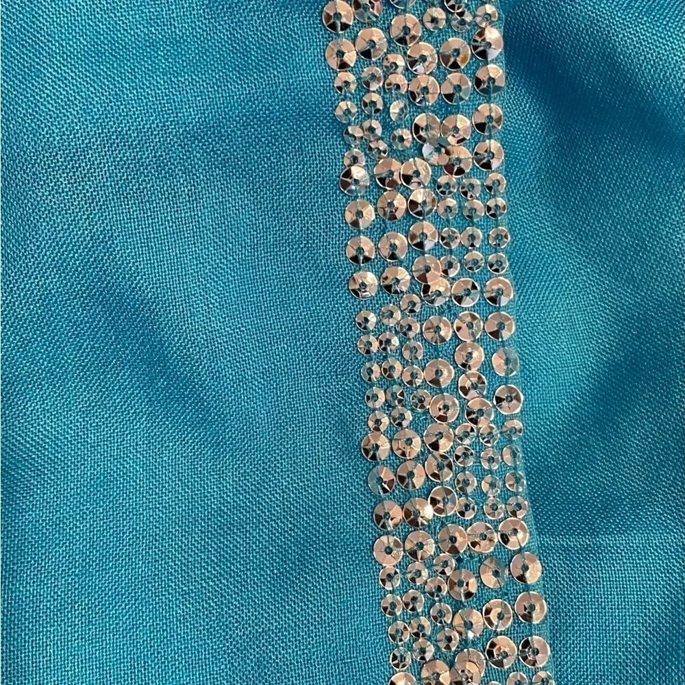 Silk Cashmere Wool Turquoise Blue Silver Colored Sequin Wrap Scarf - One Size